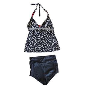 Hobie Cherry Halter Tankini & High Waisted Brief Bikini Set Black Size XL
